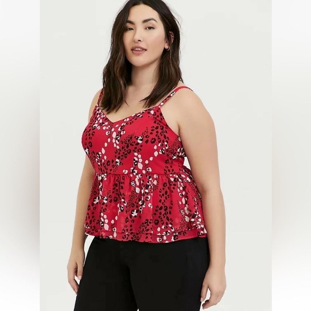 Torrid Woman Plus Size Fuchsia Pink Leopard Print Chiffon Peplum Midi Cami Sz 3X